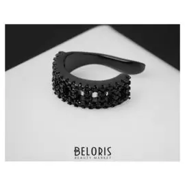 Серьга "Каффа" линия со стразами, цвет черный в сером