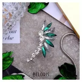 Серьга "Каффа" лучи, цвет бело-зелёный в серебре