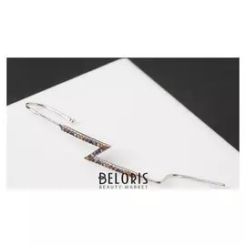 Серьга "Каффа" молния со стразами, цвет бензиновый в серебре