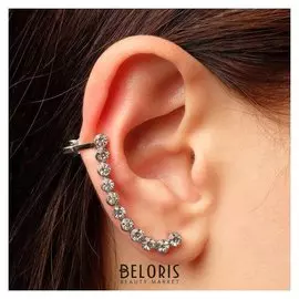 Серьга "Каффа" стразы классика, на правое ухо, цвет белый в серебре