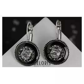 Серьги эмаль "Круг" изящность, цвет чёрный в серебре