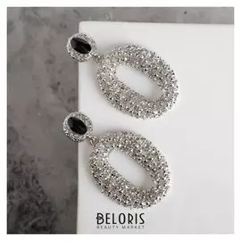 Серьги эмаль "Море" овал, цвет чёрный в серебре