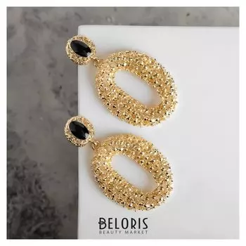 Серьги эмаль "Море" овал, цвет чёрный в золоте