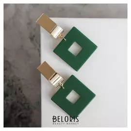 Серьги "Азелия" квадрат, цвет зелёный в золоте