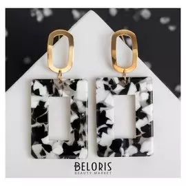 Серьги "Азелия" прямоугольник, цвет чёрно-белый в золоте