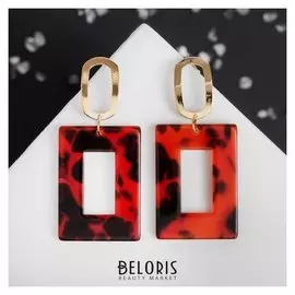 Серьги "Азелия" прямоугольник, цвет красно-чёрный в золоте