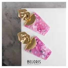 Серьги "Азелия" трапеция, цвет розово-белый в золоте