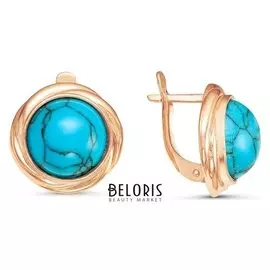 Серьги "Бирюза новая" круг, позолота