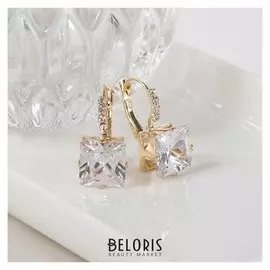 Серьги "Циркония" мини, квадрат, цвет белый в золоте