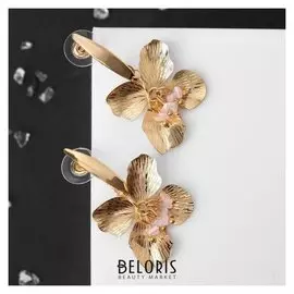 Серьги "Цветок" рельеф, цвет розовый в золоте