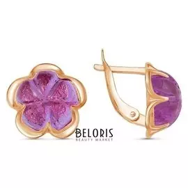 Серьги "Цветок" витраж, позолота, цвет сиреневый