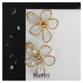 Серьги "Цветы" волшебство, цвет белый в золоте