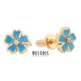 Серьги "Детские" пусеты, цветочек, цвет голубой, позолота