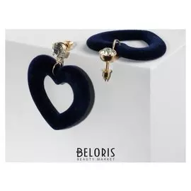 Серьги "Форма" сердечки, цвет чёрно-белый в золоте