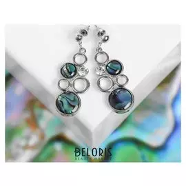 Серьги "Галиотис" круги, цвет зелёный в серебре