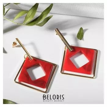 Серьги "Иллюзия", цвет ярко-красный в золоте