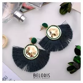 Серьги "Кисти" арабика, цвет изумрудный в золоте