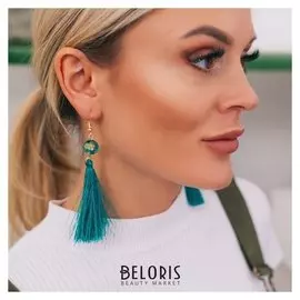 Серьги "Кисти" диско, цвет лазурный в золоте, L кисти 6,5 см