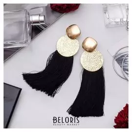 Серьги "Кисти" хинди, цвет чёрный в золоте, L кисти 6,5 см
