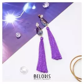 Серьги "Кисти" перламутр, цвет фиолетовый в золоте, L кисти 6,5 см