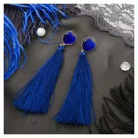 Серьги "Кисти" яркий образ, сердце, цвет синий в золоте