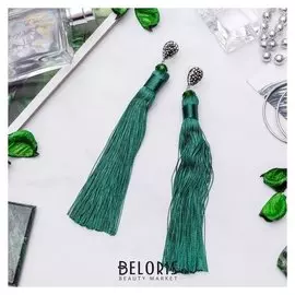 Серьги "Кисти" с каплей, цвет изумрудный, L кисти 12,5 см