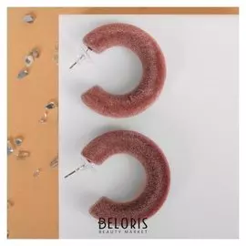 Серьги-кольца "Бархат" круги, цвет пыльно-розовый