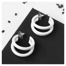 Серьги-кольца "Боттега" тройные, цвет белый