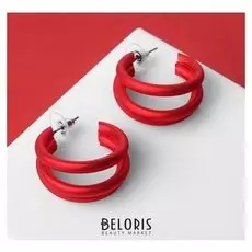 Серьги-кольца "Боттега" тройные, цвет красный