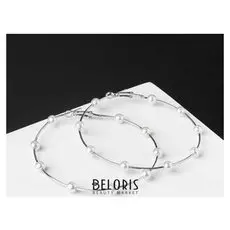 Серьги-кольца "Бусинки", шар 6, цвет белый в серебре, d=7 см