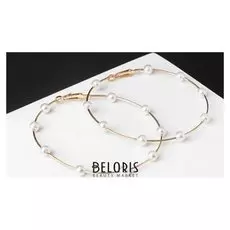 Серьги-кольца "Бусинки", шар 6, цвет белый в золоте, d=7 см