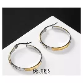 Серьги-кольца "Индия" одна линия, крестики, цвет золотисто-серебрянный