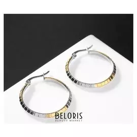 Серьги-кольца "Индия" одна линия в клеточку, цвет золотисто-серебрянный