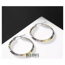 Серьги-кольца "Индия" рисунок с линиями, цвет золотисто-серебрянный