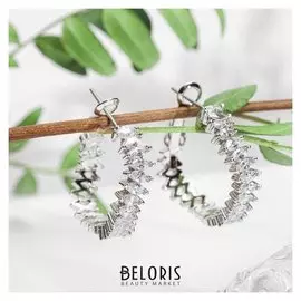 Серьги-кольца "Искорки" гнутая линия, цвет белый в серебре