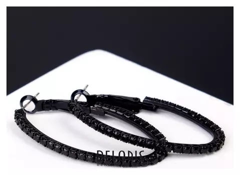 Серьги-кольца "Классика" овалы, цвет чёрный