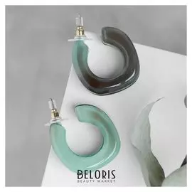 Серьги-кольца "Майя" кокетка, цвет светло-зелёный