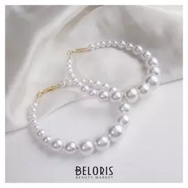 Серьги-кольца "Нежность жемчуга" кольца крупные, цвет белый в золоте, d=8 см