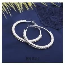 Серьги-кольца Princess дорожка, цвет белый в серебре, d=4 см