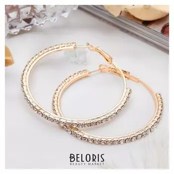 Серьги-кольца Princess дорожка, цвет белый в золоте, D=5 см