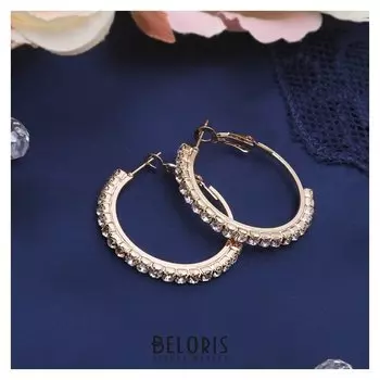 Серьги-кольца Princess дорожка малая, цвет белый в золоте, d=3 см