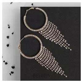 Серьги-кольца "Селебрити" дождик, цвет белый в золоте, d=4 см