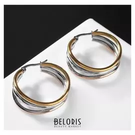 Серьги-кольца "Сталь" кривые, цвет золотисто-серебрянный