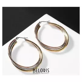 Серьги-кольца "Сталь" линии, цвет золотисто-серебрянный