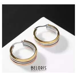 Серьги-кольца "Сталь" ровные линии, цвет золотисто-серебрянный