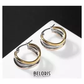 Серьги-кольца "Сталь" тринити, цвет золотисто-серебрянный