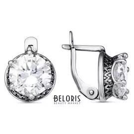 Серьги "Корона" посеребрение с оксидированием, цвет белый