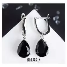 Серьги "Кристалл" капля, цвет чёрный в серебре