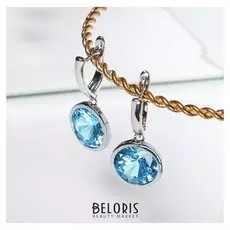 Серьги "Кристалл" круг, цвет голубой в серебре