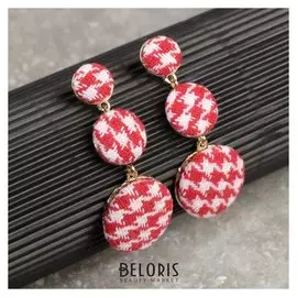 Серьги "Либеро" три диска, цвет красно-белый в золоте